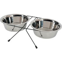 Support métal antidérapant avec 2 bols inox 1,3 L